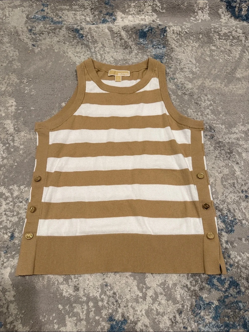 Michael kors Striped Sleeveless Knit Top in Camel and White